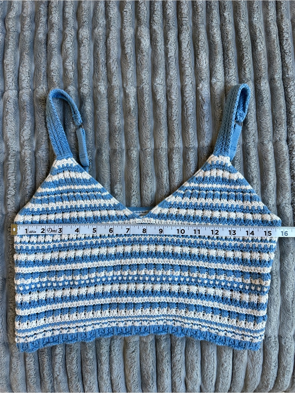 Hollister boho cropped cotton crochet deep v neck striped blue and white top - Picture 7 of 8